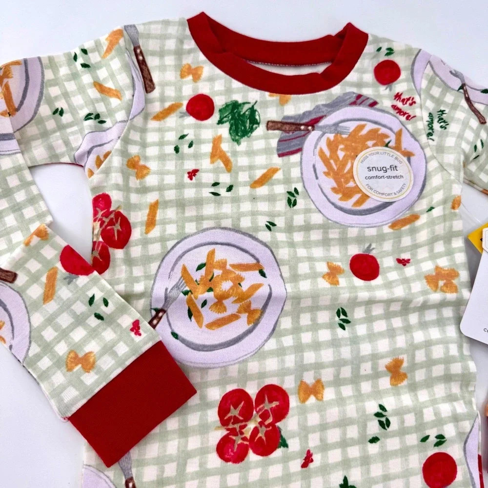 Burt's Bees Kids Pasta Gingham Organic Cotton Pajama Set 4T That's Amore NWT
